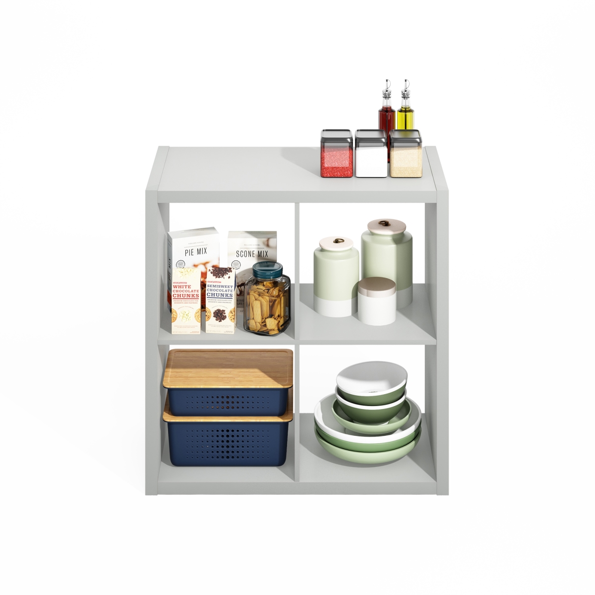 Picture of Furinno NNLU22004LG 14.57 x 30 x 30 in. Hermite 4-Cube Open Shelves Kitchen Storage&#44; Bakers Rack - Buffet Sideboard - Light Gray