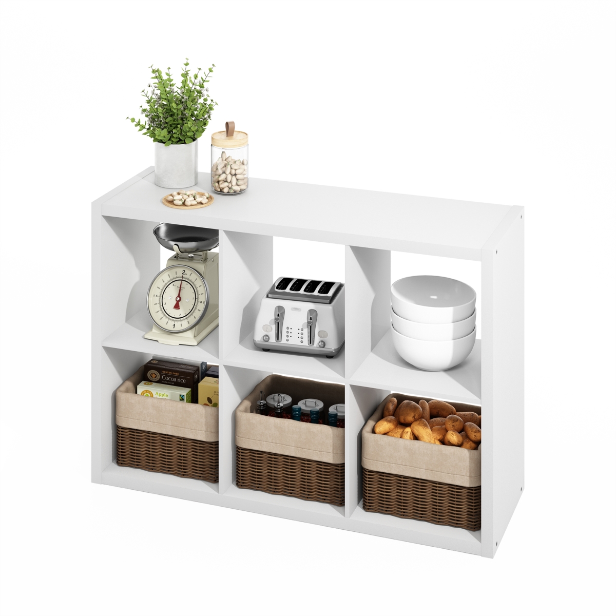 Picture of Furinno NNLU22005WH 14.57 x 30 x 43.8 in. Hermite 6-Cube Open Shelves Kitchen Storage&#44; Bakers Rack - Buffet Sideboard - White