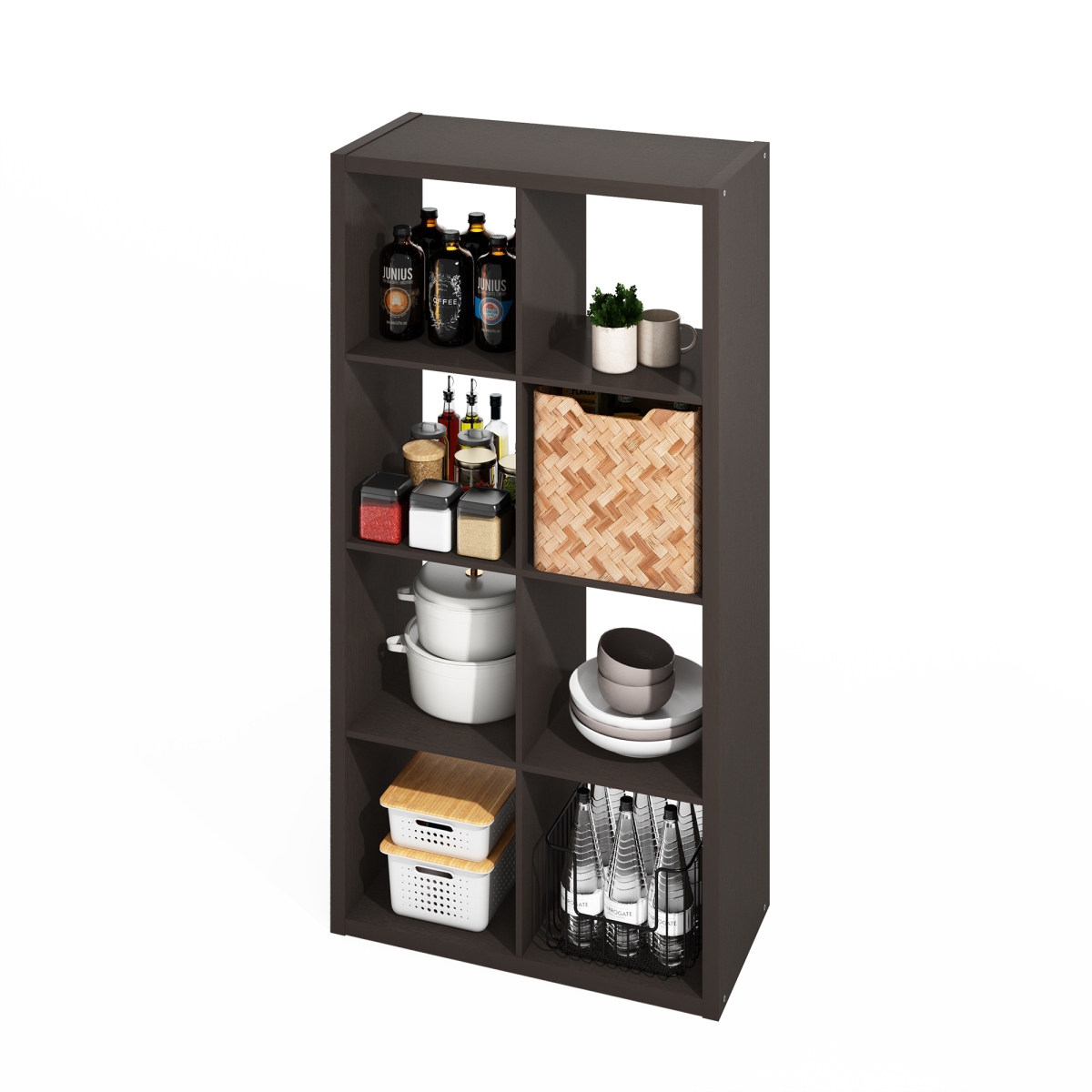 Picture of Furinno NNLU22006DOK 14.57 x 30 x 57.9 in. Hermite 8-Cube Open Shelves Kitchen Storage&#44; Bakers Rack - Buffet Sideboard - Dark Oak