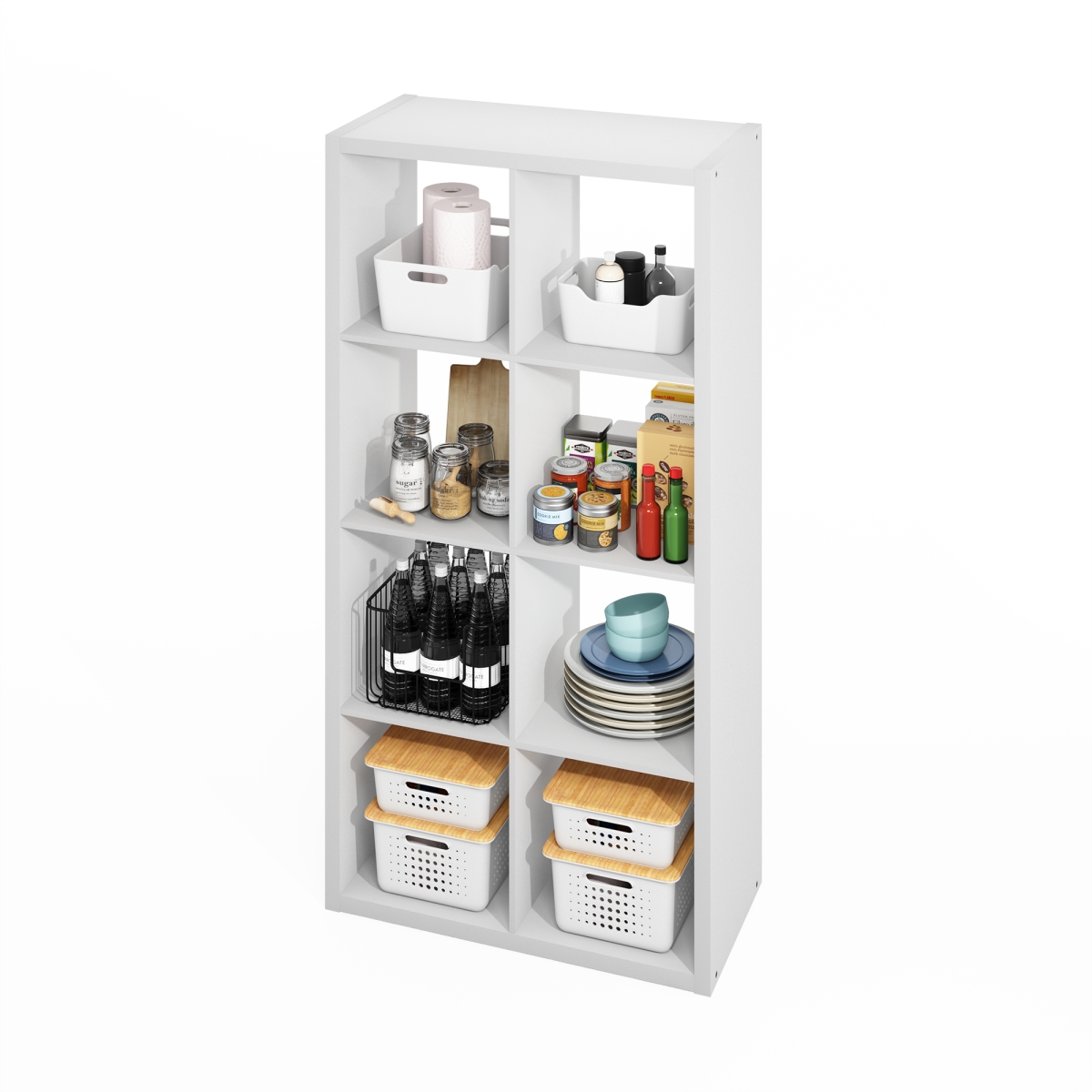 Picture of Furinno NNLU22006WH 14.57 x 30 x 57.9 in. Hermite 8-Cube Open Shelves Kitchen Storage&#44; Bakers Rack - Buffet Sideboard - White