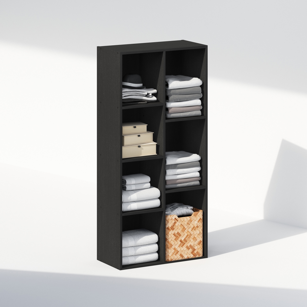 N11048BKW 9.4 x 41.7 x 19.5 in. Reed 7-Cube Open Shelf Multipurpose Closet & Clothing Storage Organizer, Black Wood