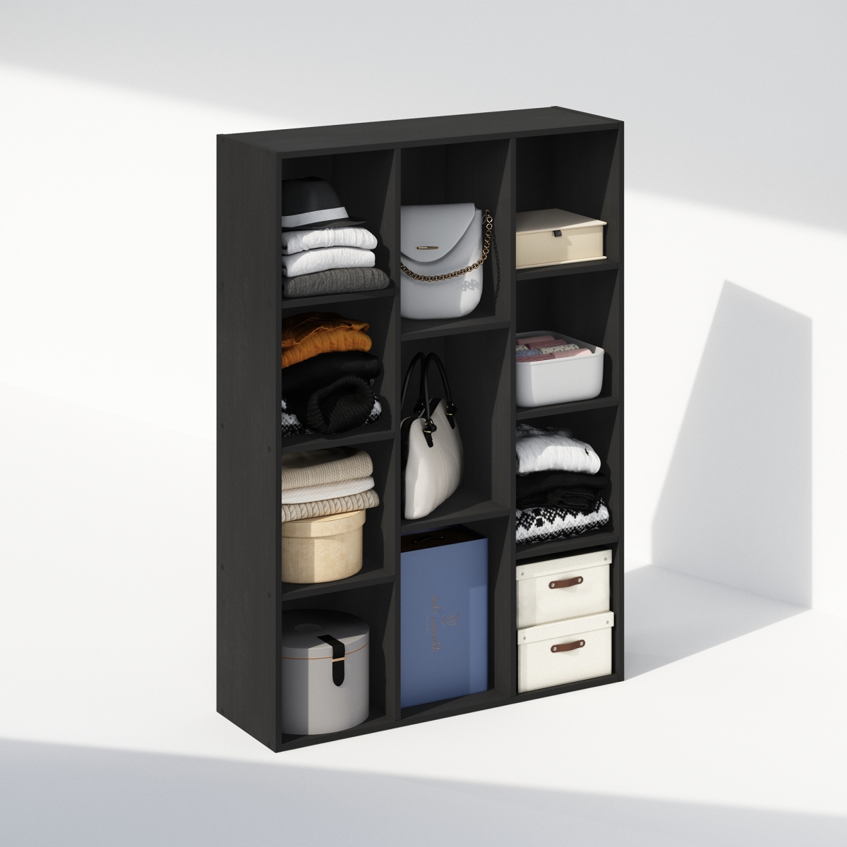 N11107BKW 9.4 x 41.7 x 29.1 in. Reed 11-Cube Open Shelf Multipurpose Closet & Clothing Storage Organizer, Black Wood