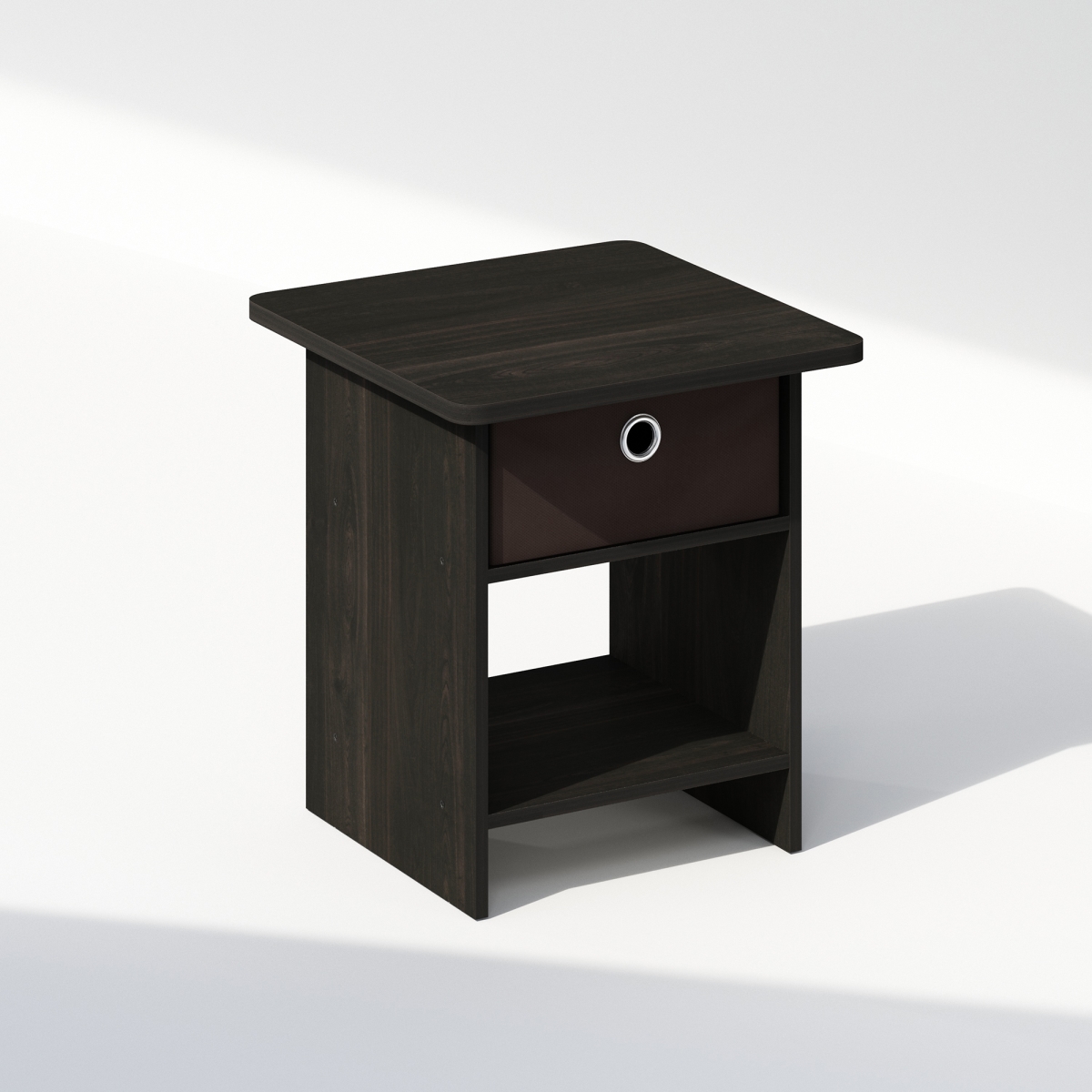 N10004EXBR 15.5 x 17.8 x 15.5 in. Tidur Nightstand, Bedside Table Storage Shelf with Bin Drawer - Espresso & Brown