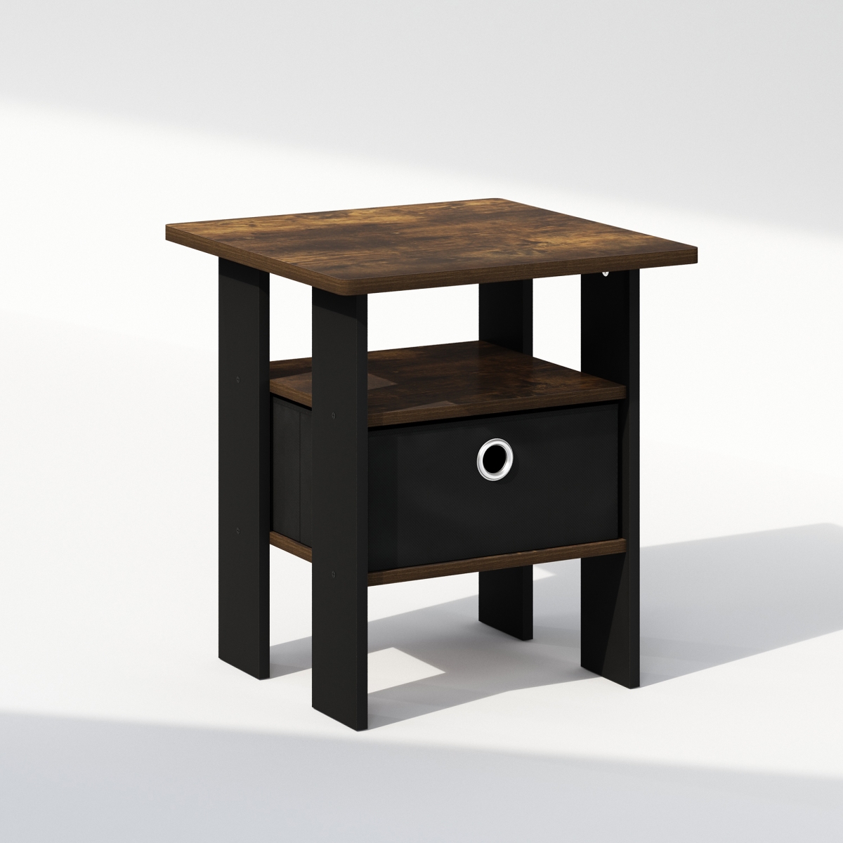 N11157APBKBK 16 x 18 x 16 in. Tidur Bedside Table Nightstand with Bin Drawer, Amber Pine & Black