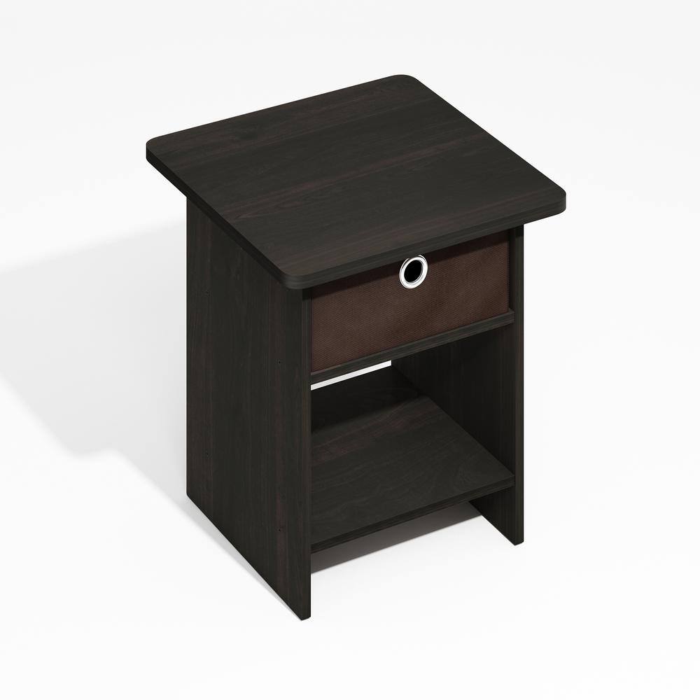 RL10004BEXBR 15.5 x 17.8 x 15.5 in. Dario Side End Table, Storage Shelf with Bin Drawer - Black Espresso & Brown