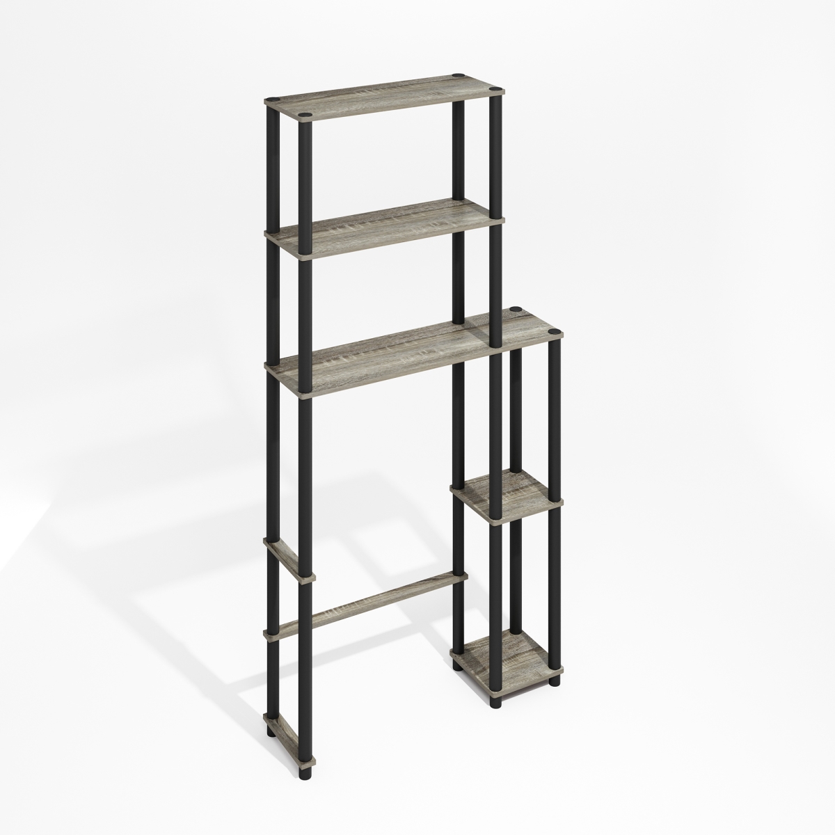 RL17050GOKBK 9 x 65.1 x 31.1 in. Turn-N-Tube Freestanding Over-The-Toilet Storage Rack with 5 Shelves - Gray Oak & Black