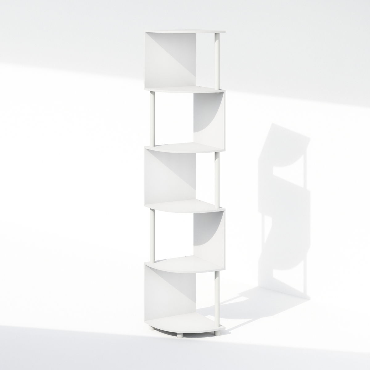 N24014WHWH 12.01 x 70.87 x 12.01 in. Basic 5-Tier Zigzag Corner Multipurpose Standing Shelf - White