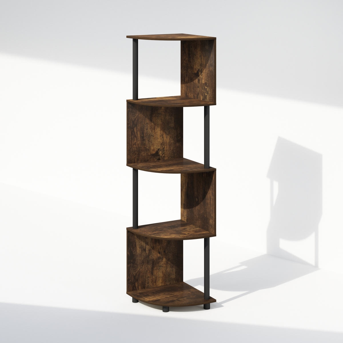 N24234APBK 12.01 x 57.13 x 12.01 in. Basic 4-Tier Zigzag Corner Multipurpose Standing Shelf - Amber Pine & Black