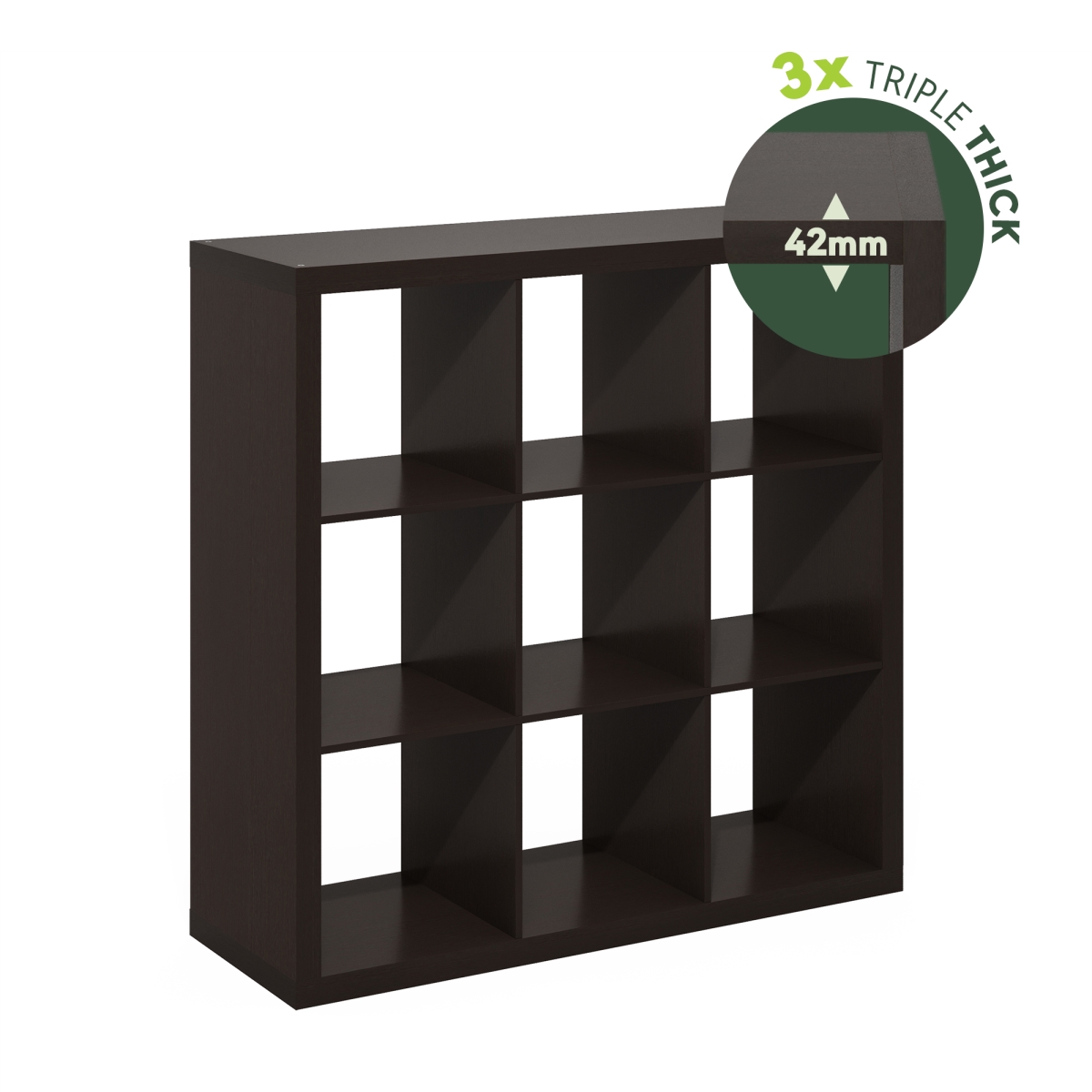 23206DOK Cubicle Extra Thick Frame Decorative 9-Cube Storage Organizer, Dark Oak