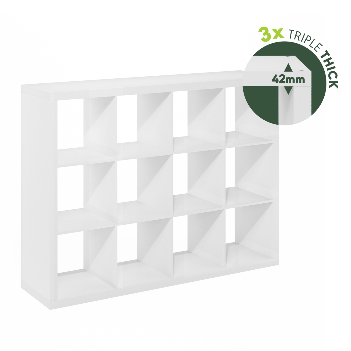 23207WHD Cubicle Extra Thick Frame Decorative 12-Cube Storage Organizer, White