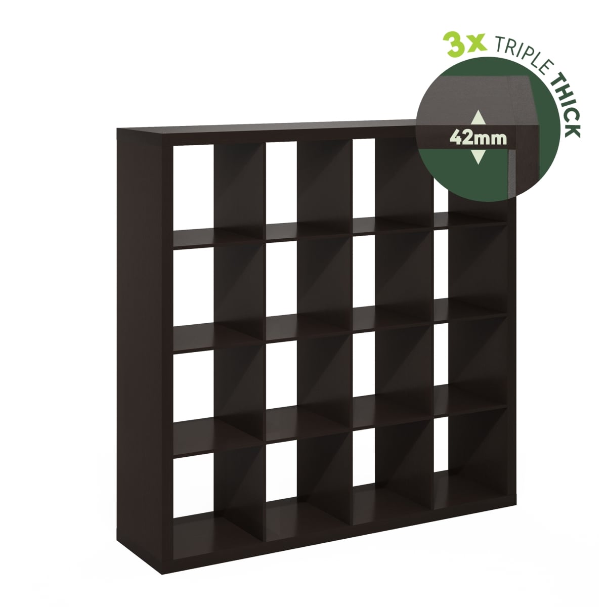 23208DOK Cubicle Extra Thick Frame Decorative 16-Cube Storage Organizer, Dark Oak