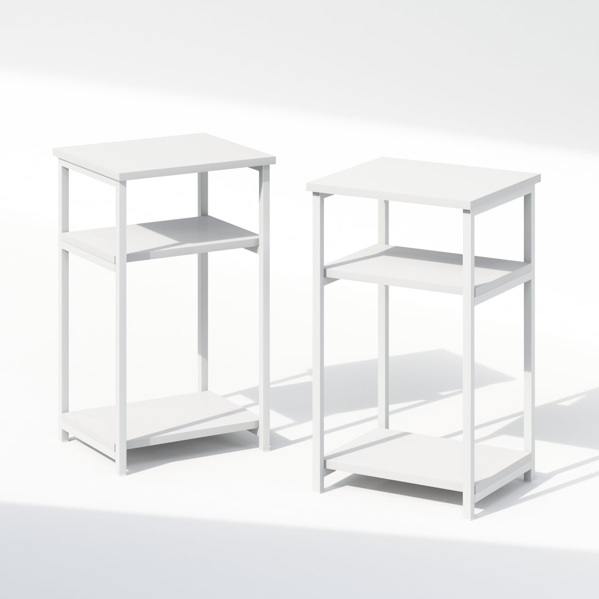 N2FM22276WHWH 22.8 in. Simplistic Industrial Metal Frame 3- Tier Storage Shelves End Table, White - Pack of 2