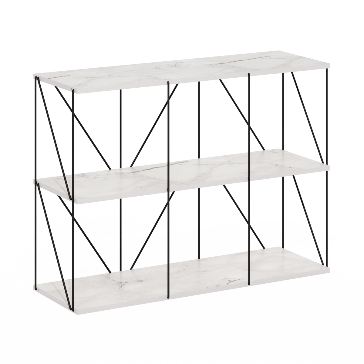 Picture of Furinno 24418MWH 3 x 2 Rata Industrial Multipurpose Flat Base Shelf Display Rack with Metal Frame&#44; Marble White