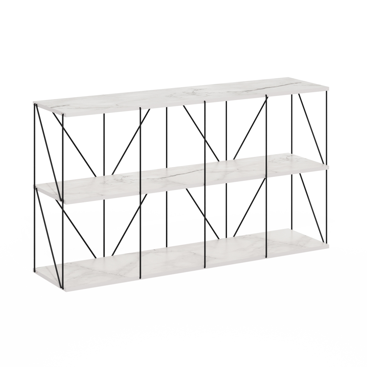 Picture of Furinno 24419MWH 4 x 2 Rata Industrial Multipurpose Flat Base Shelf Display Rack with Metal Frame&#44; Marble White