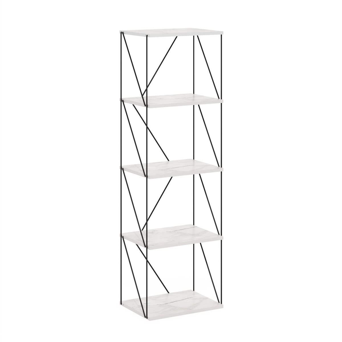 Picture of Furinno 24422MWH 5-Tier Rata Industrial Multipurpose Flat Base Shelf Display Rack with Metal Frame&#44; Narrow & Marble White
