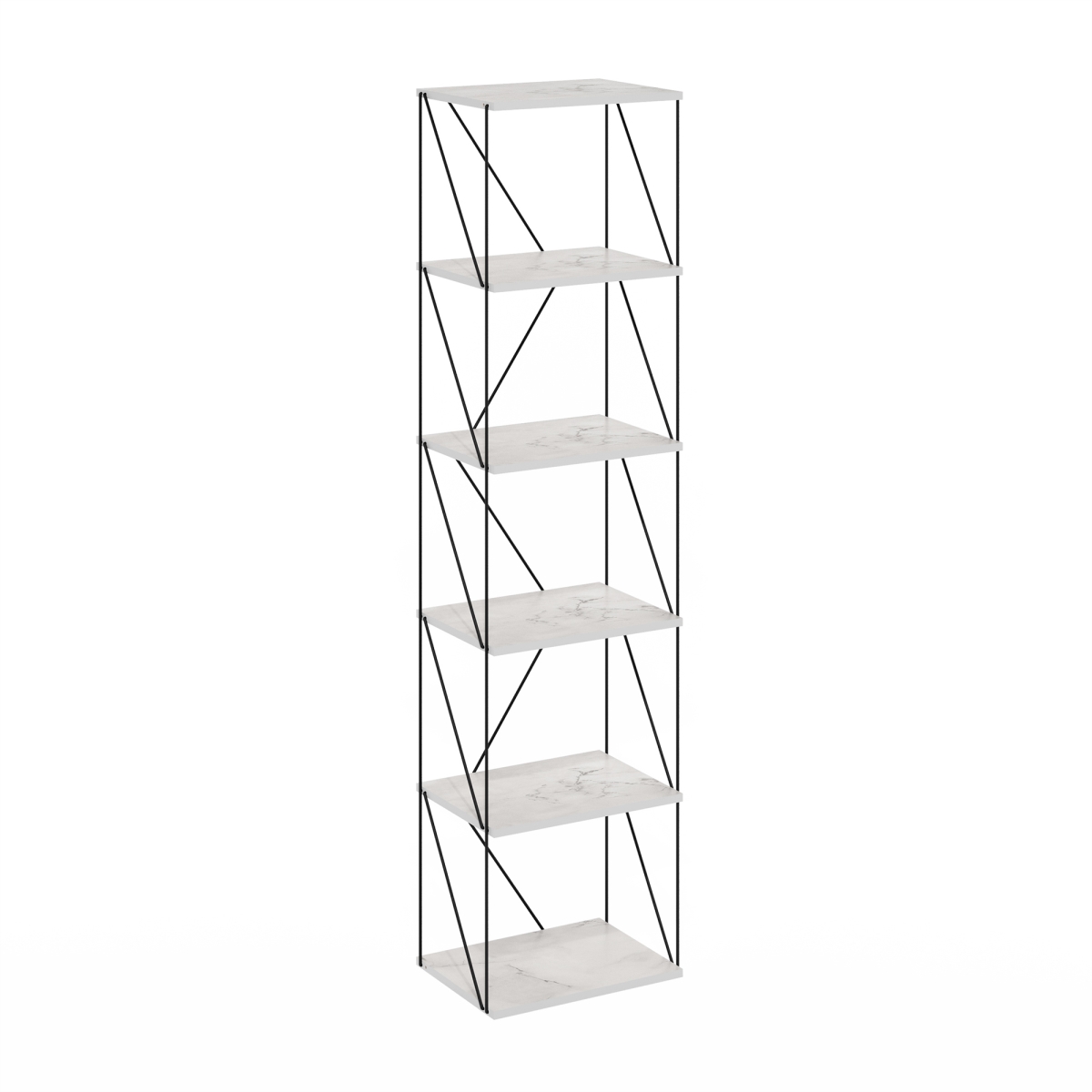 Picture of Furinno 24423MWH 6-Tier Rata Industrial Multipurpose Flat Base Shelf Display Rack with Metal Frame&#44; Narrow & Marble White