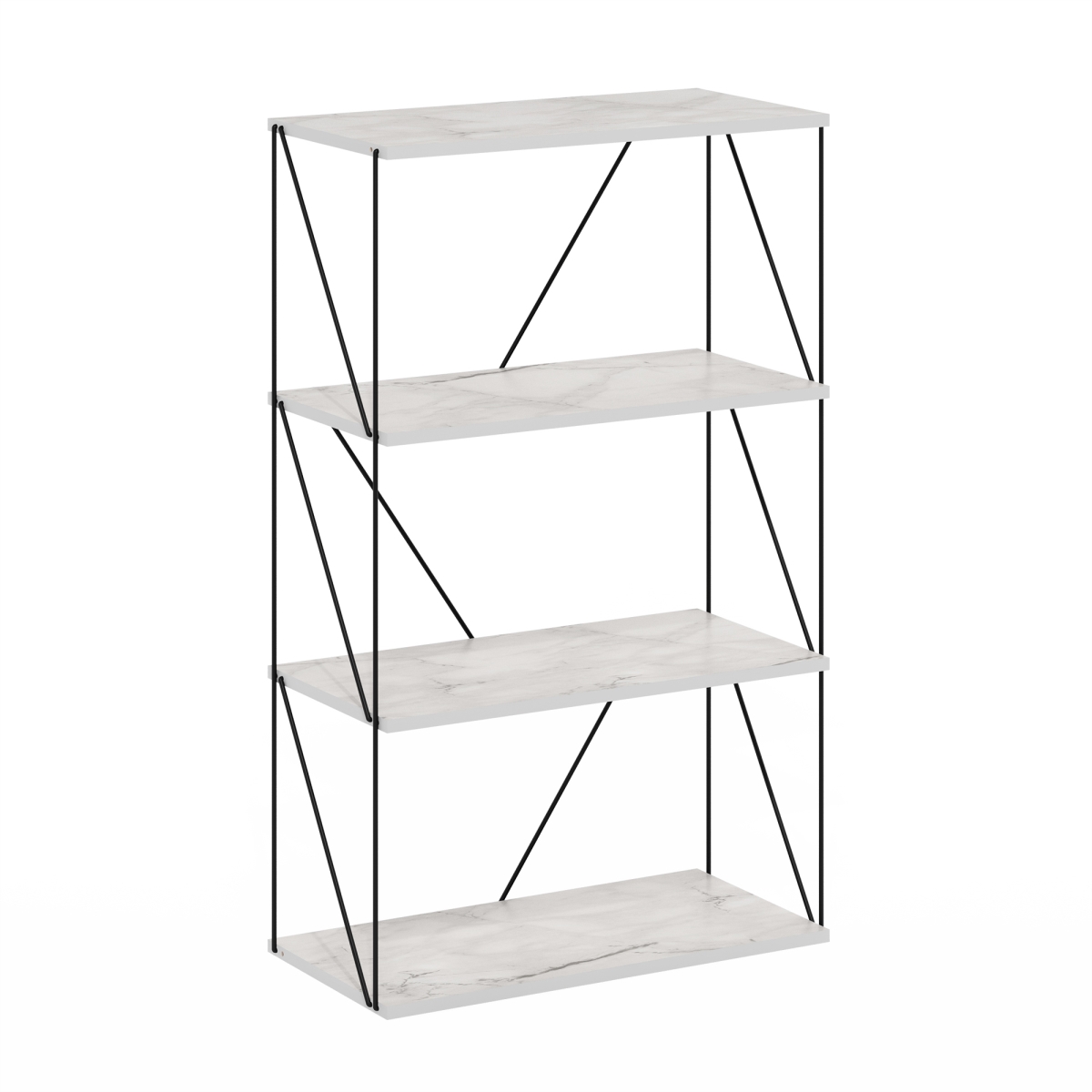 Picture of Furinno 24424MWH 4-Tier Rata Industrial Multipurpose Flat Base Shelf Display Rack with Metal Frame&#44; Marble White