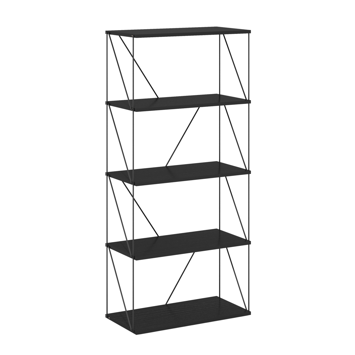 Picture of Furinno 24425AM 5-Tier Rata Industrial Multipurpose Flat Base Shelf Display Rack with Metal Frame&#44; Wide - Americano
