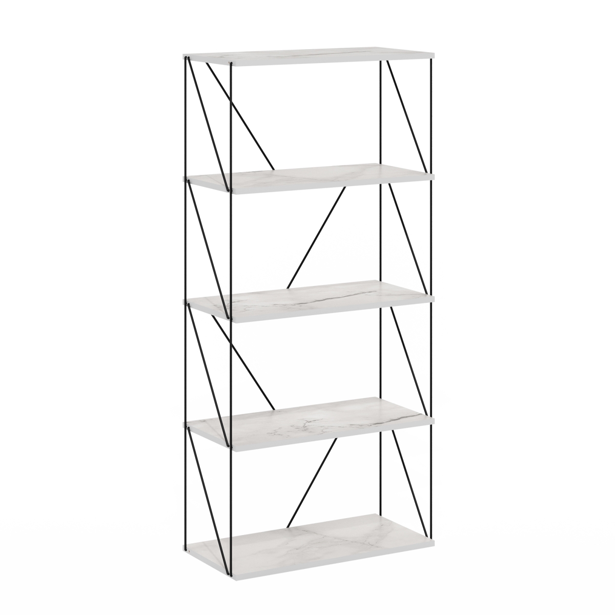 Picture of Furinno 24425MWH 5-Tier Rata Industrial Multipurpose Flat Base Shelf Display Rack with Metal Frame&#44; Wide - Marble White