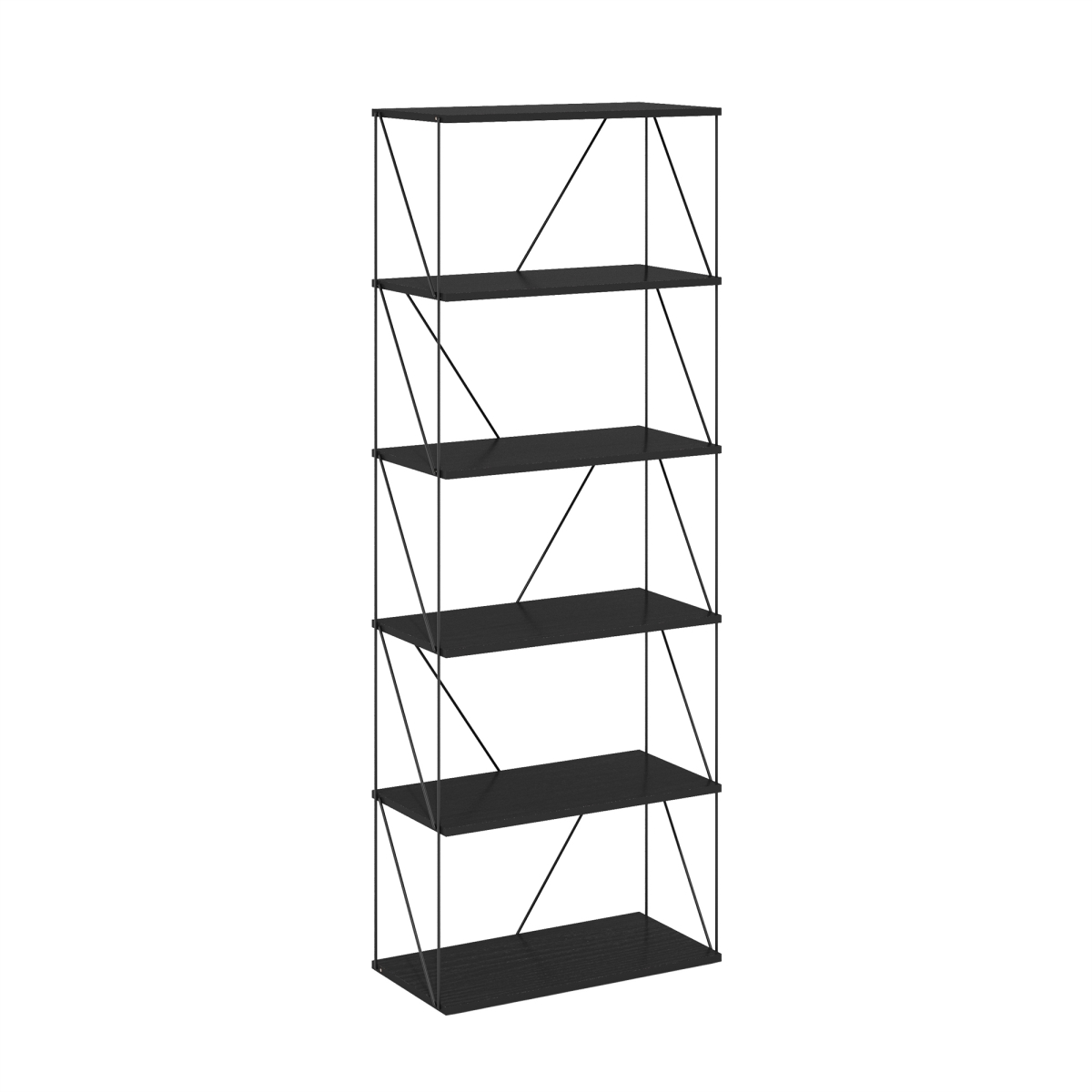 Picture of Furinno 24426AM 6-Tier Rata Industrial Multipurpose Flat Base Shelf Display Rack with Metal Frame&#44; Wide - Americano