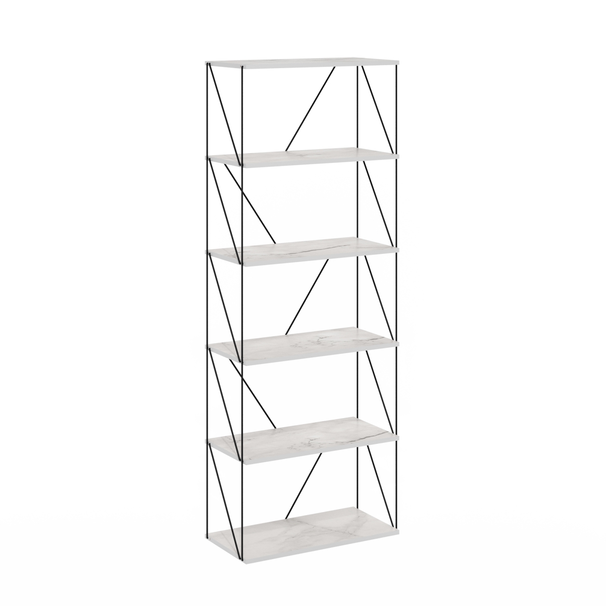 Picture of Furinno 24426MWH 6-Tier Rata Industrial Multipurpose Flat Base Shelf Display Rack with Metal Frame&#44; Wide - Marble White