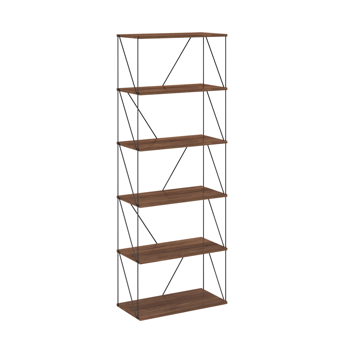 Picture of Furinno 24426CWN 6-Tier Rata Industrial Multipurpose Flat Base Shelf Display Rack with Metal Frame&#44; Wide - Columbia Walnut