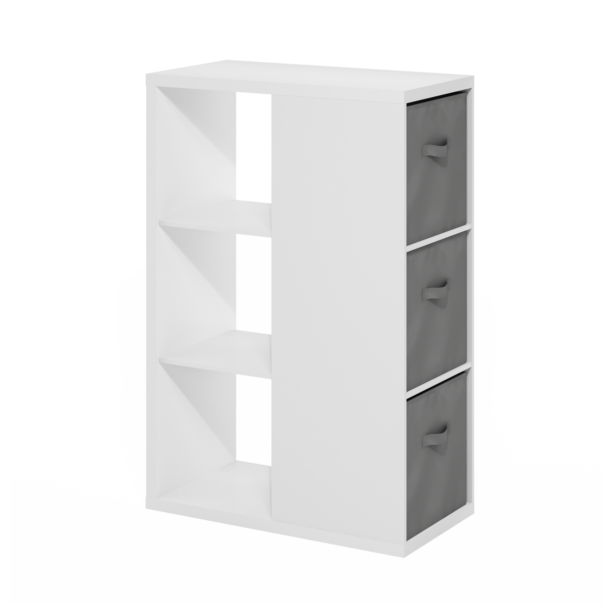 24279WHDLGY Viola 3-Tier Open Shelf Bookcase, Bookshelf & Storage Organizer with Storage Bins, White & Light Grey