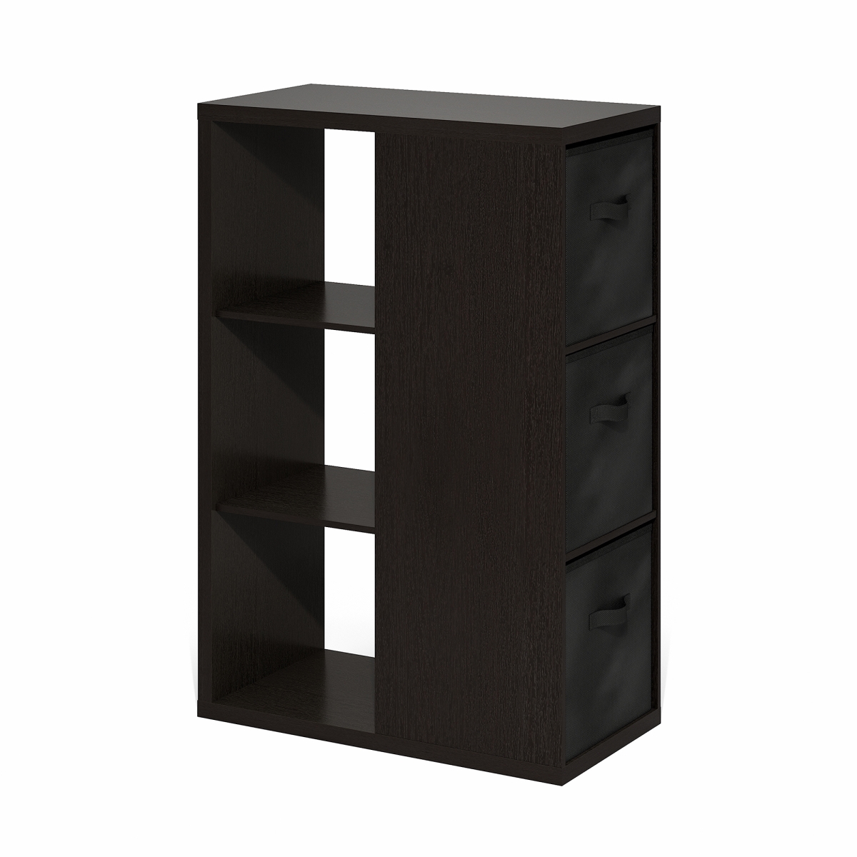 24279DOKBK 3-Tier Viola Open Shelf Bookcase, Bookshelf & Storage Organizer with Storage Bins, Dark Oak & Black