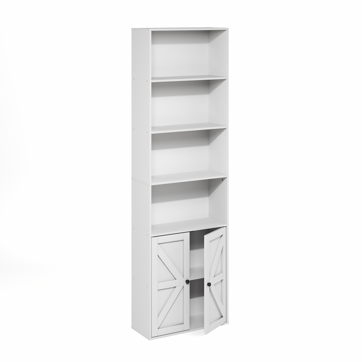 24377WH Jensen Farmhouse 6-Shelf Display Bookcase & Bookshelf with Doors - White