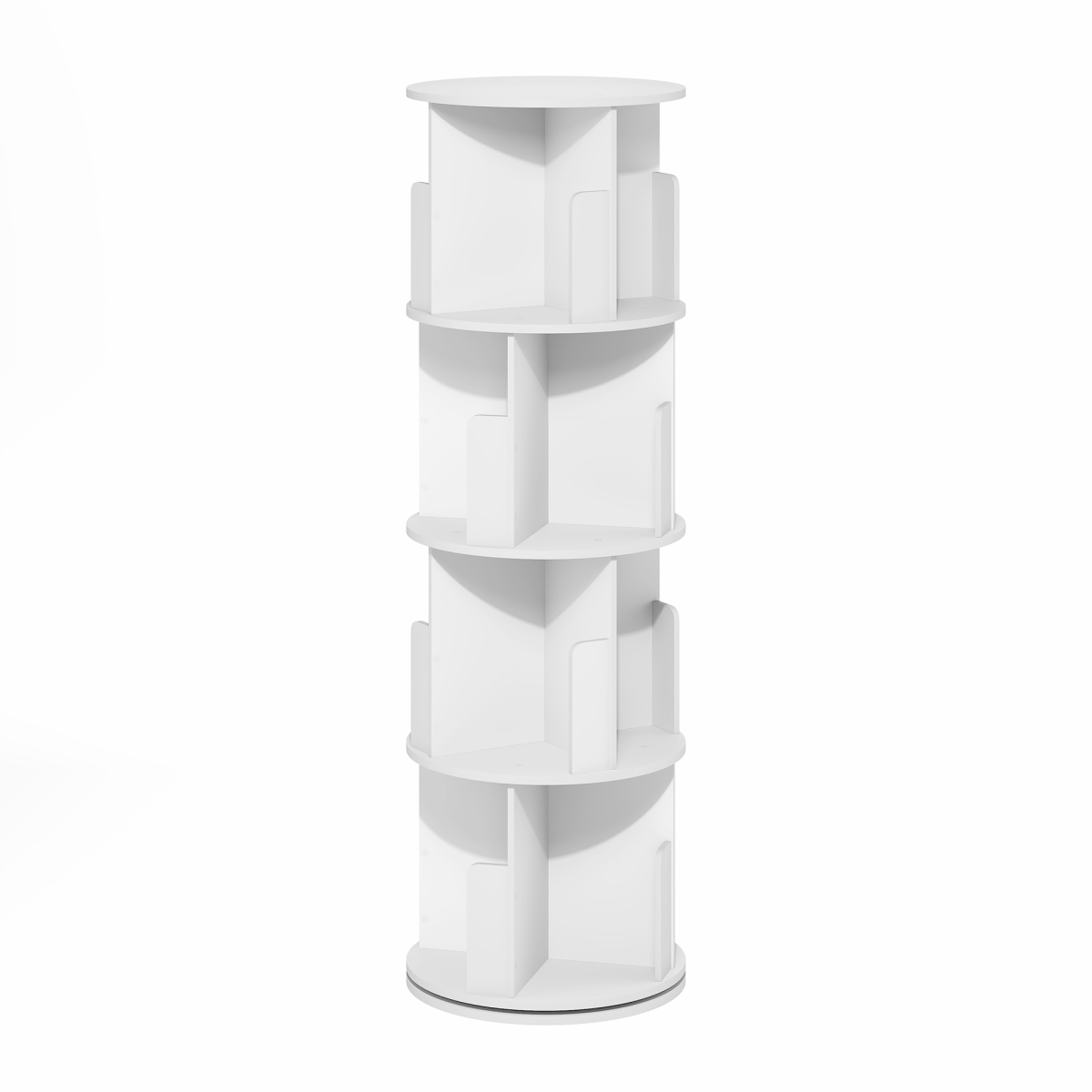 24245WH 4-Tier Daly Freestanding Rotating 360 Display Bookshelf & Bookcase with Storage Rack - White