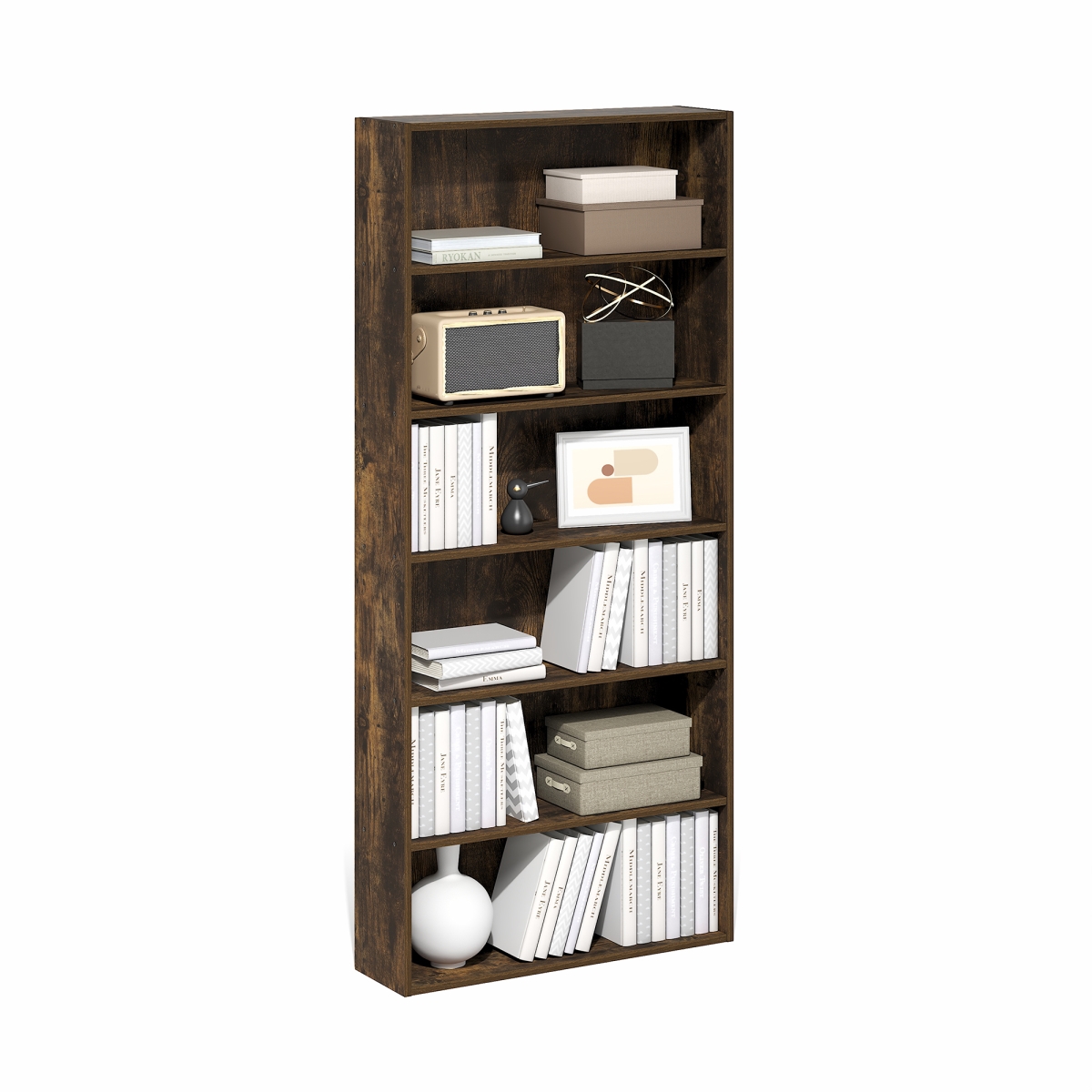 25012AP 7 x 24 x 53 in. Basic 6-Tier Open Shelf Bookcase, Bookshelf & Storage Organizer - Amber Pine