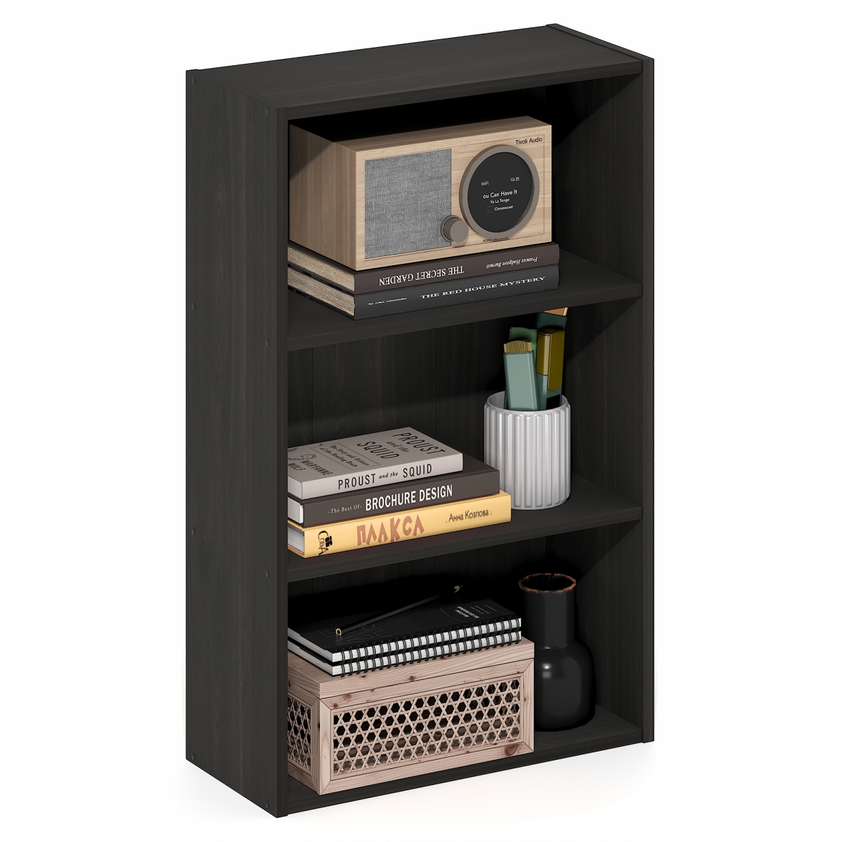 25072EX 7 x 17 x 26 in. Basic 3-Tier Open Shelf Bookcase - Bookshelf, Storage Organizer - Espresso