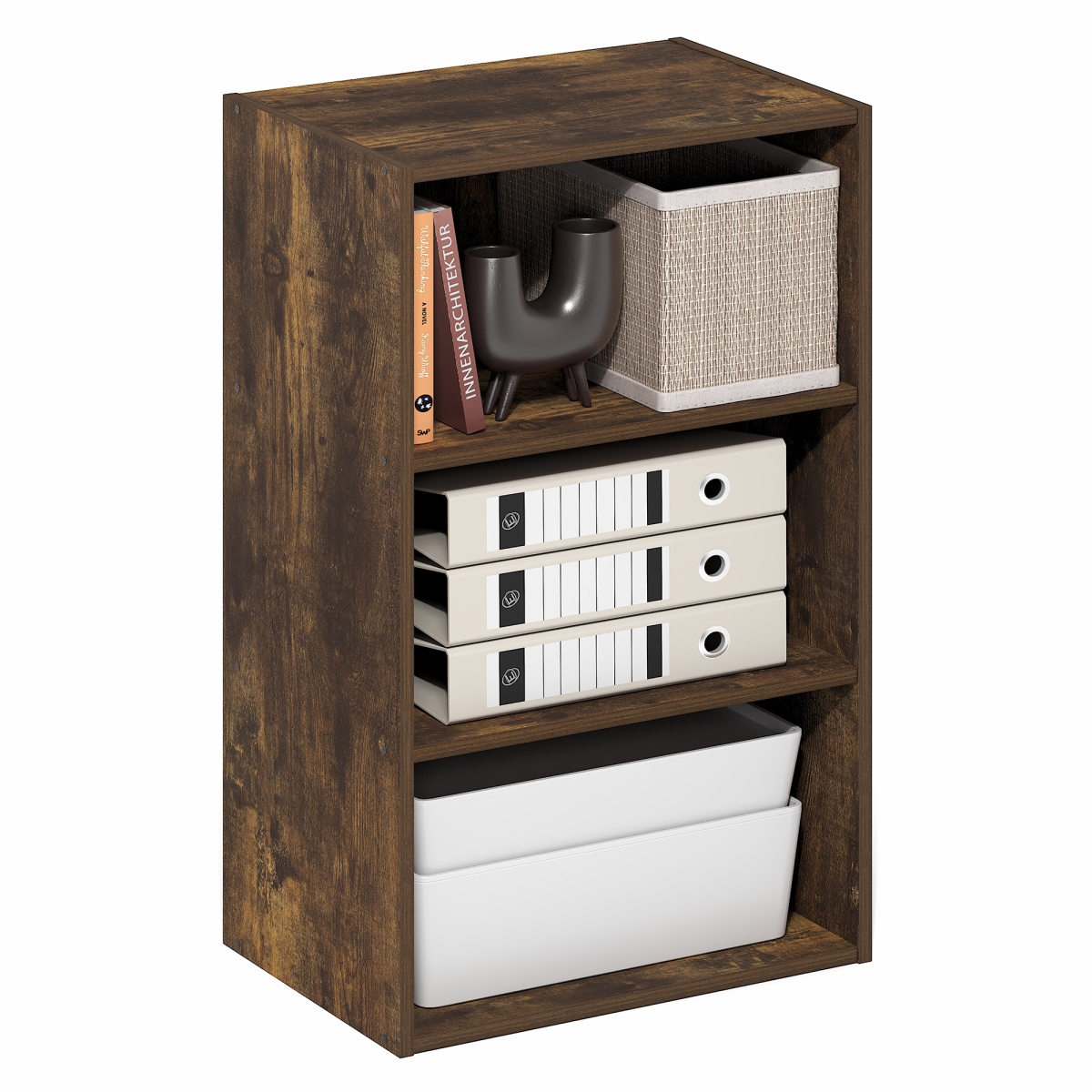 25073AP 11 x 17 x 26 in. Basic 3-Tier Open Shelf Bookcase - Bookshelf & Storage Organizer - Amber Pine