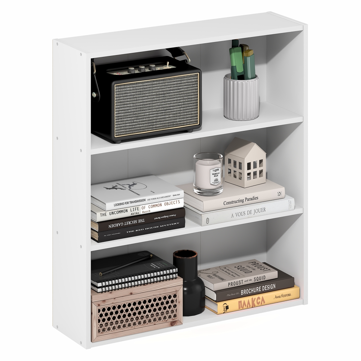 25074WH 7 x 24 x 26 in. Basic 3-Tier Open Shelf Bookcase - Bookshelf & Storage Organizer - White