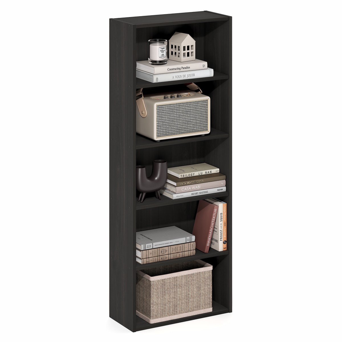 25075EX 7 x 17 x 44 in. Basic 5-Tier Open Shelf Bookcase - Bookshelf & Storage Organizer - Espresso