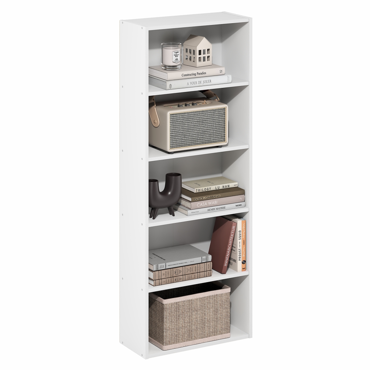 25075WH 7 x 17 x 44 in. Basic 5-Tier Open Shelf Bookcase - Bookshelf & Storage Organizer - White