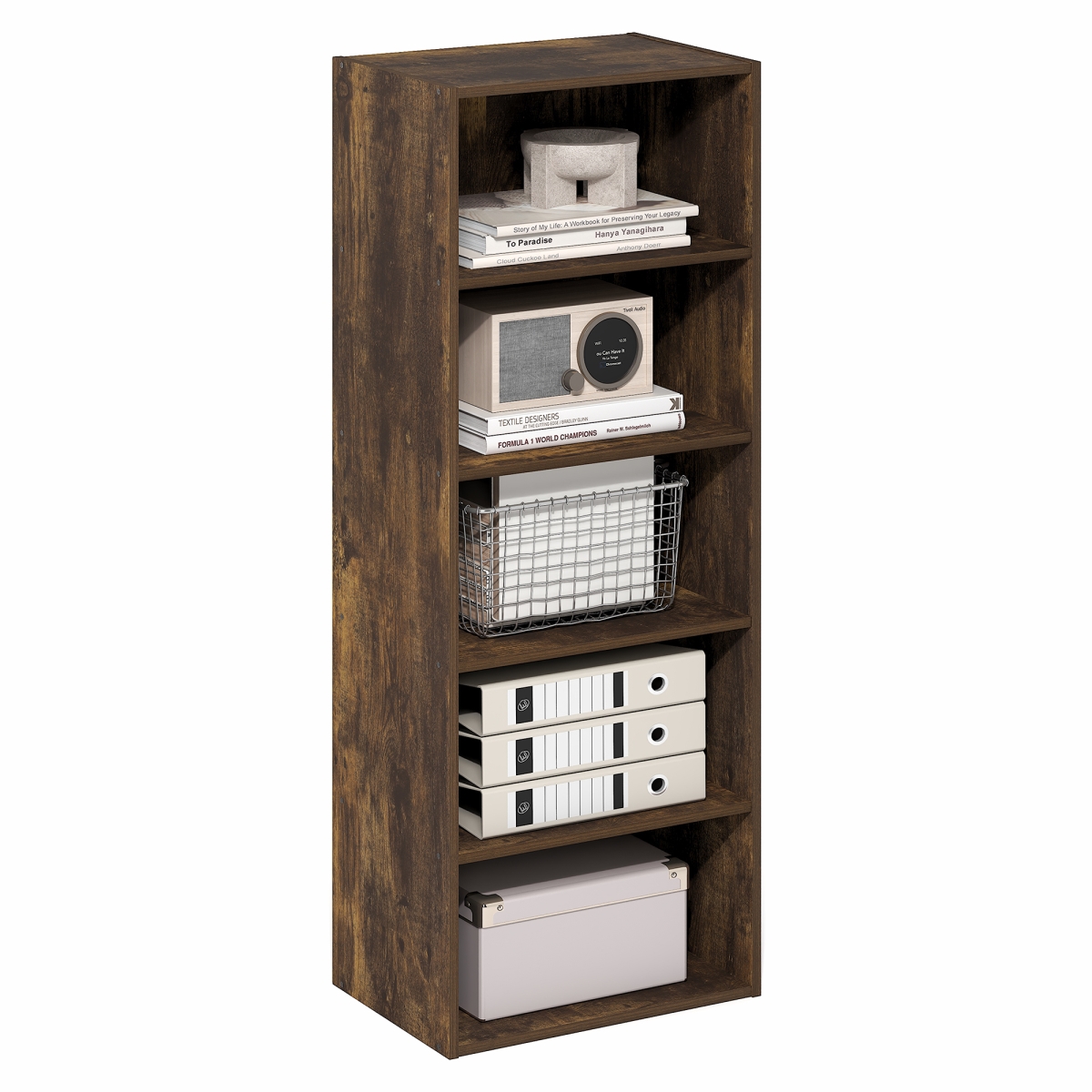 25076AP 11 x 17 x 44 in. Basic 5-Tier Open Shelf Bookcase - Bookshelf & Storage Organizer - Amber Pine