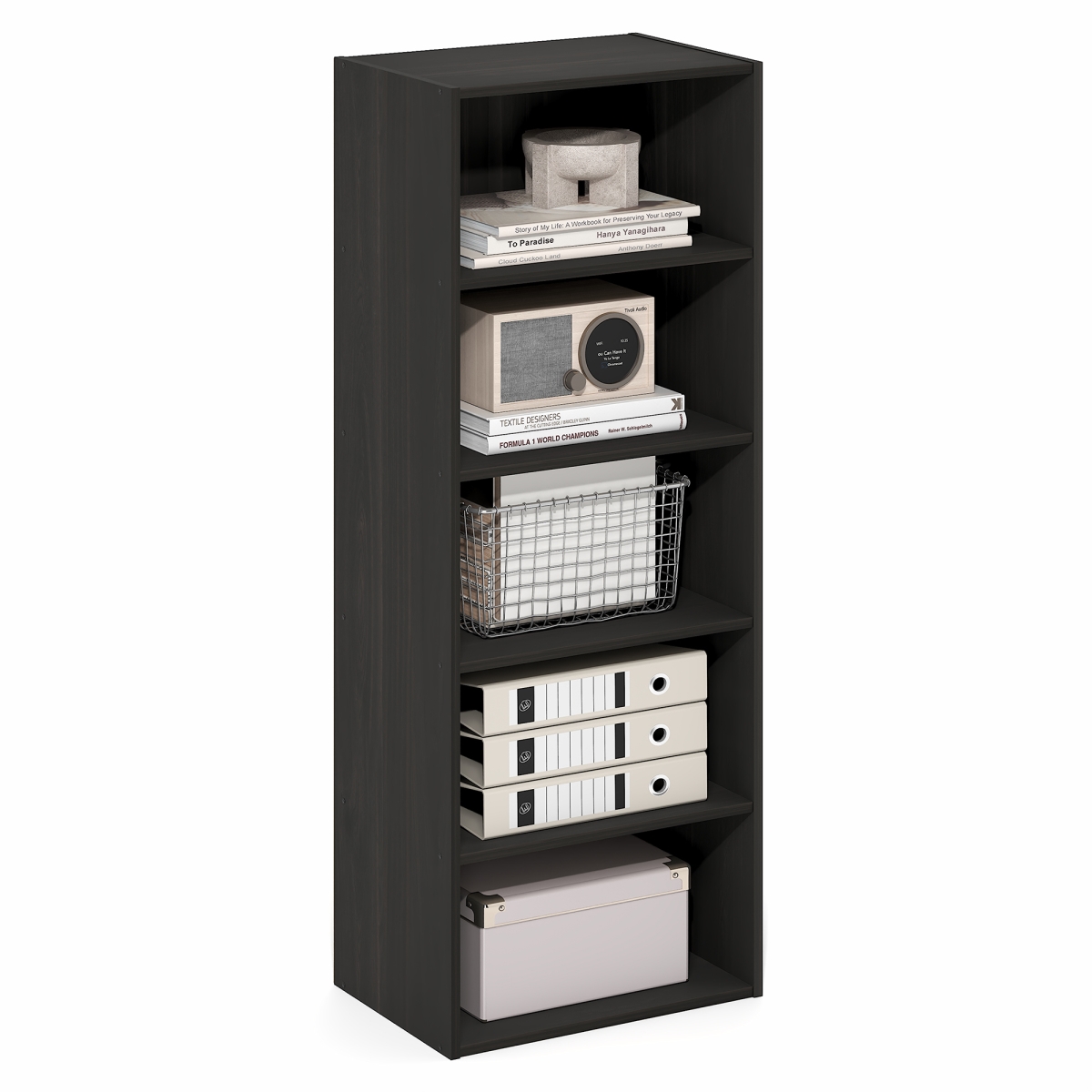 25076EX 11 x 17 x 44 in. Basic 5-Tier Open Shelf Bookcase - Bookshelf & Storage Organizer - Espresso