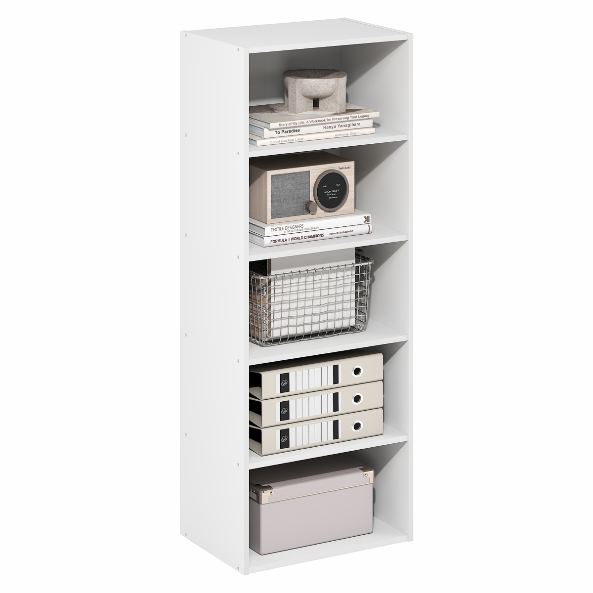 25076WH 11 x 17 x 44 in. Basic 5-Tier Open Shelf Bookcase - Bookshelf & Storage Organizer - White