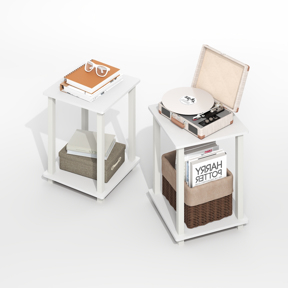 RL12127PWHWH Simplistic End Table, Plain White & White - Set of 2
