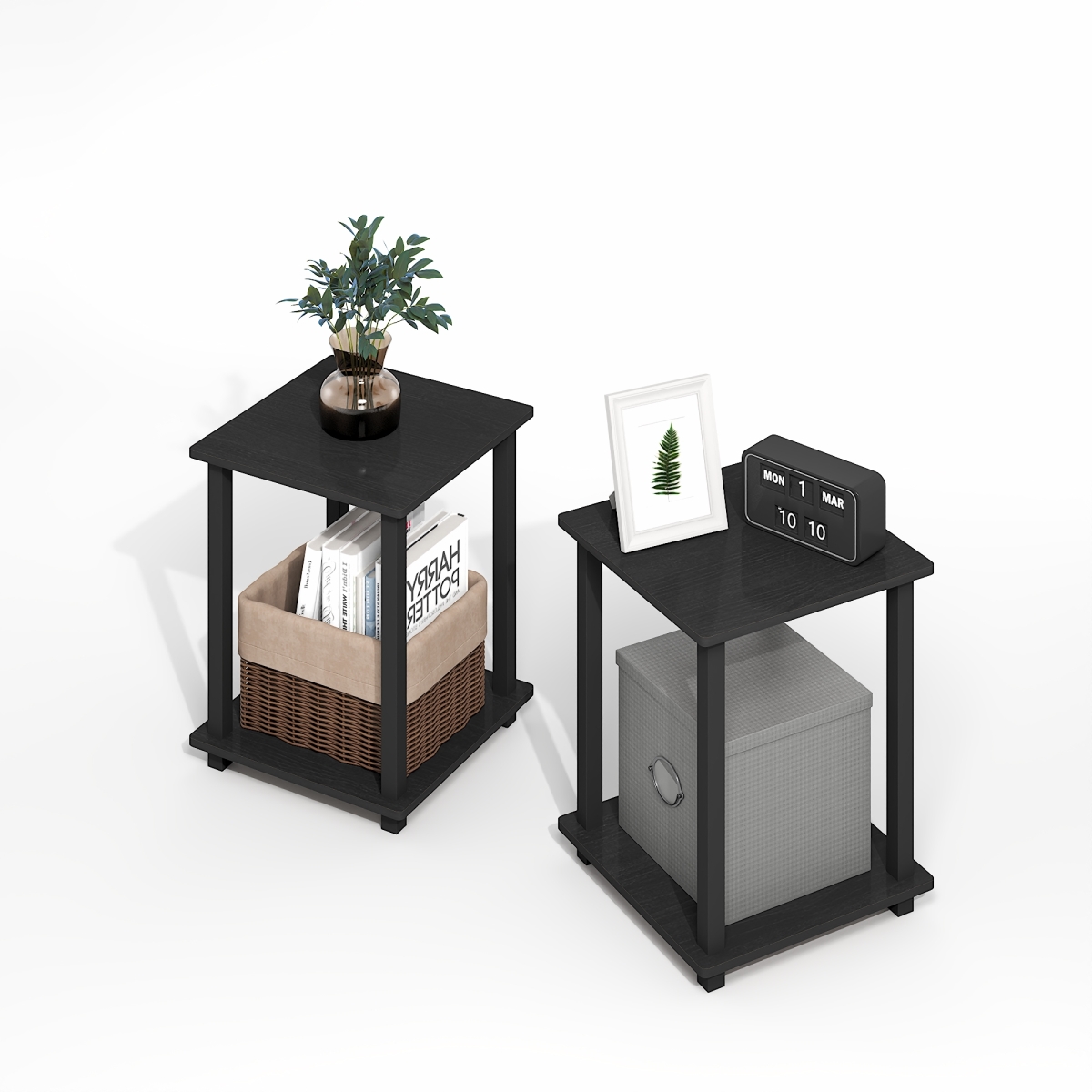 RL12127DAM-BK Simplistic End Table, Dark Americano & Black - Set of 2