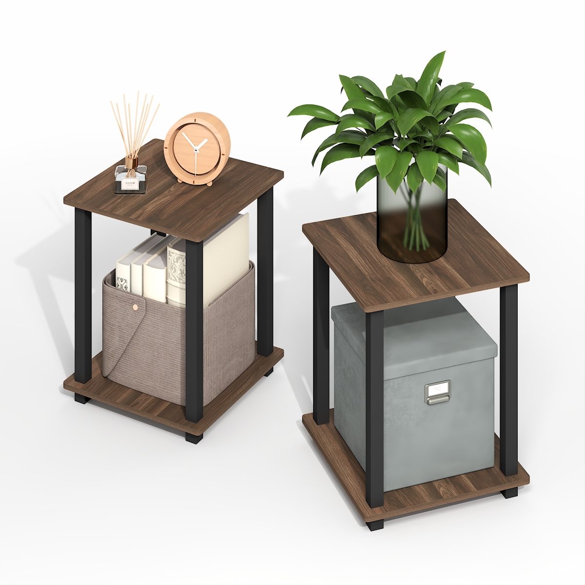 RL12127BRW-BK Simplistic End Table, Brown Walnut & Black - Set of 2