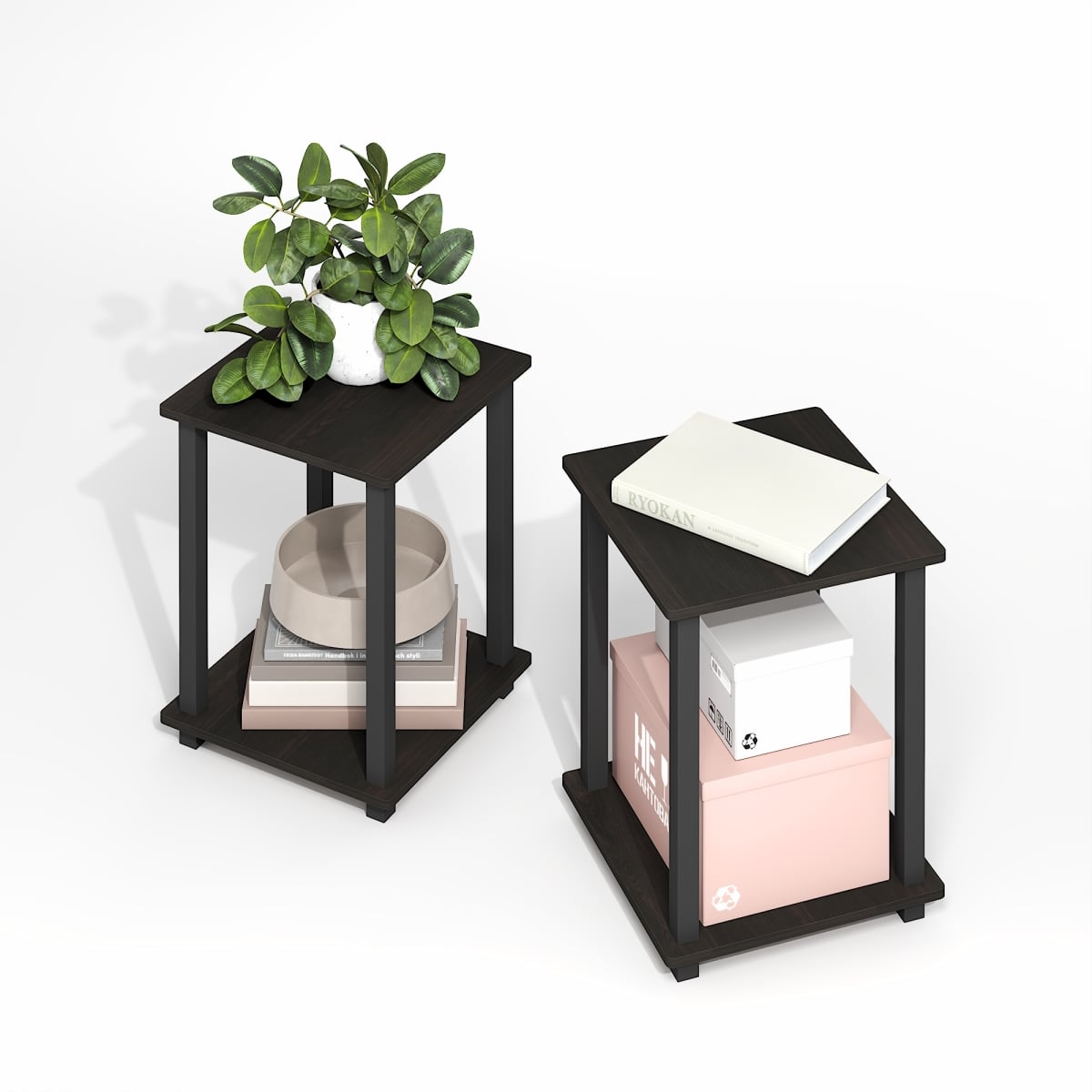 RL12127BEX-BK Simplistic End Table, Black Espresso & Black - Set of 2
