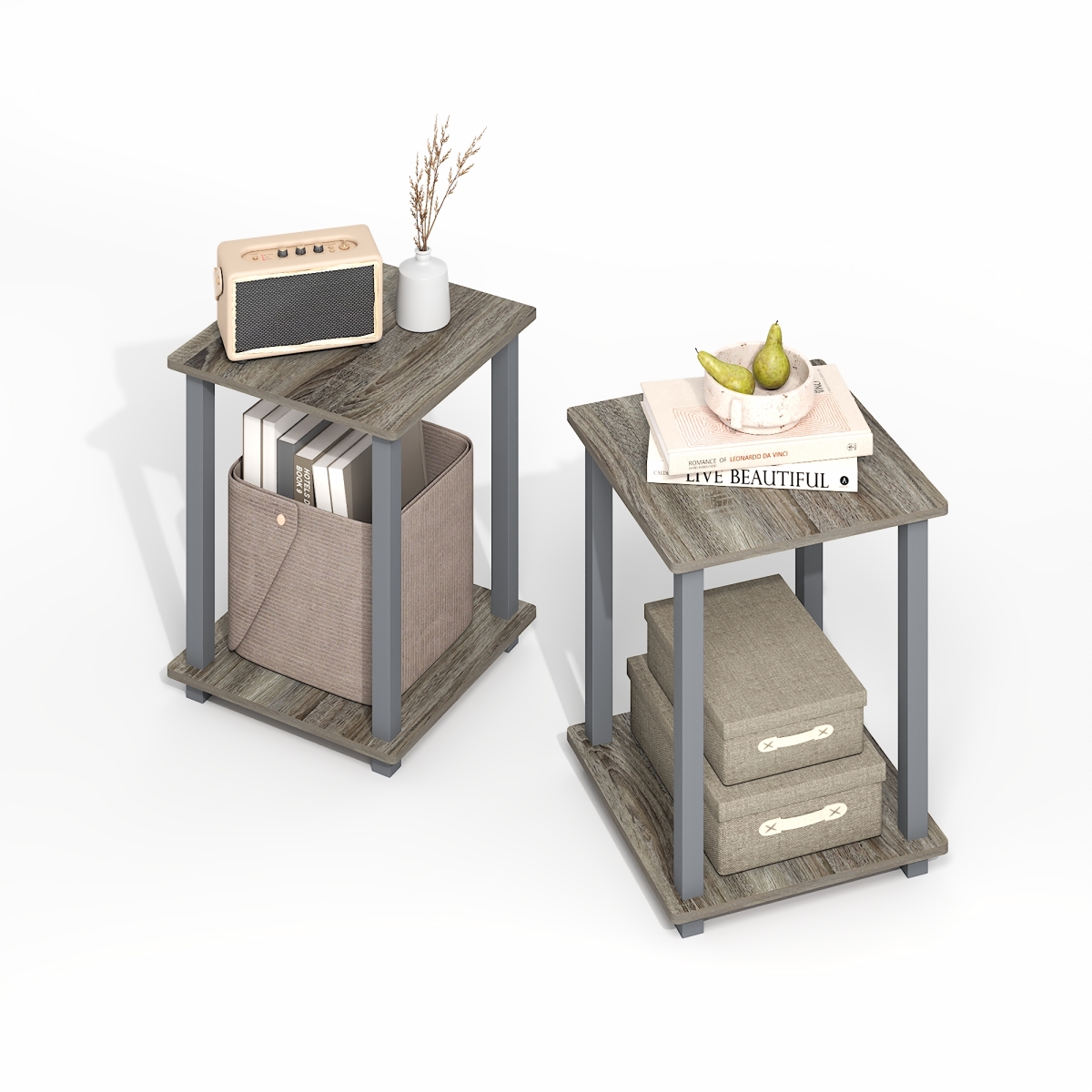 RL12127GOK-GY Simplistic End Table, Gray Oak & Gray - Set of 2