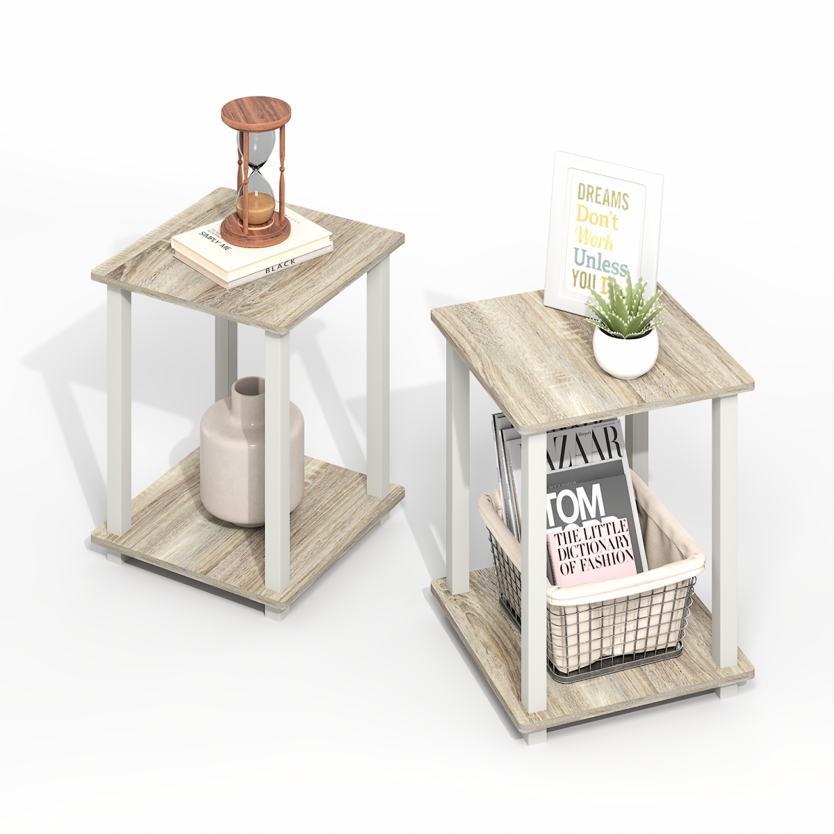 RL12127LOK-WH Simplistic End Table, Light Oak & White - Set of 2