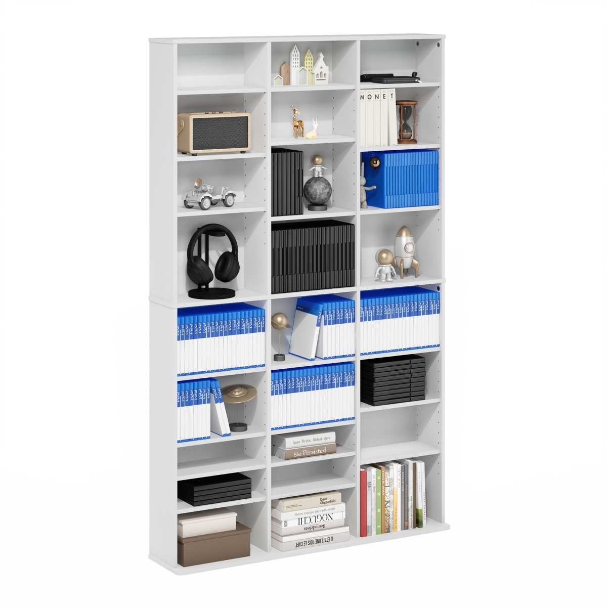 RL24068PWH Jaya Media 24-Shelf CD DVD Storage Tower Rack with Adjustable Shelves - Plain White
