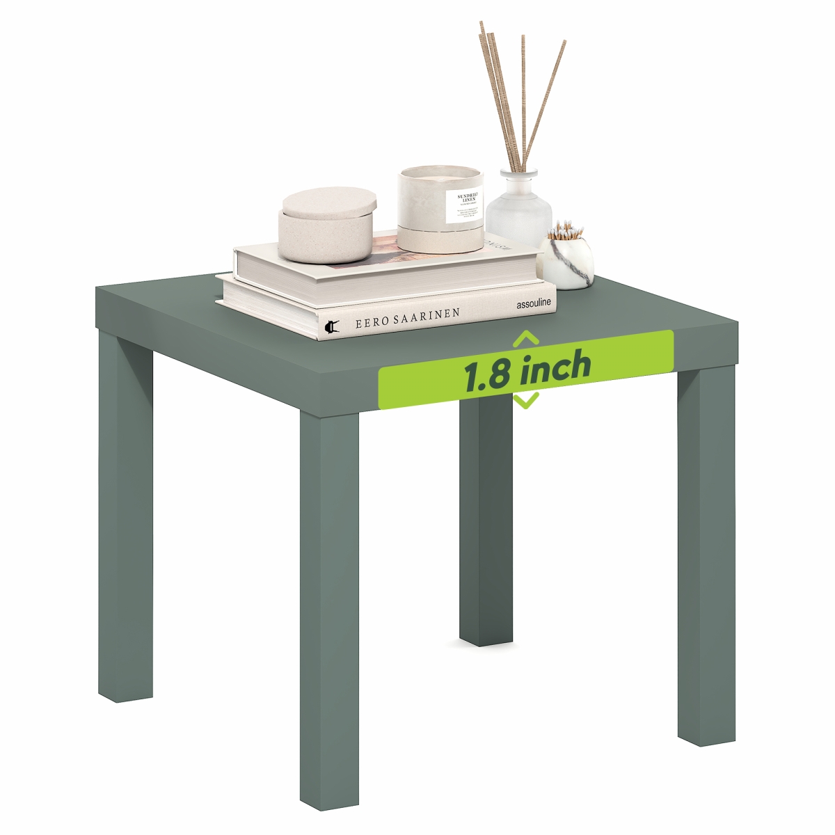 LU22002SG Classic Square End Table with 1.8 in. Thick Tabletop & Nightstand for Living Room - Sage Green