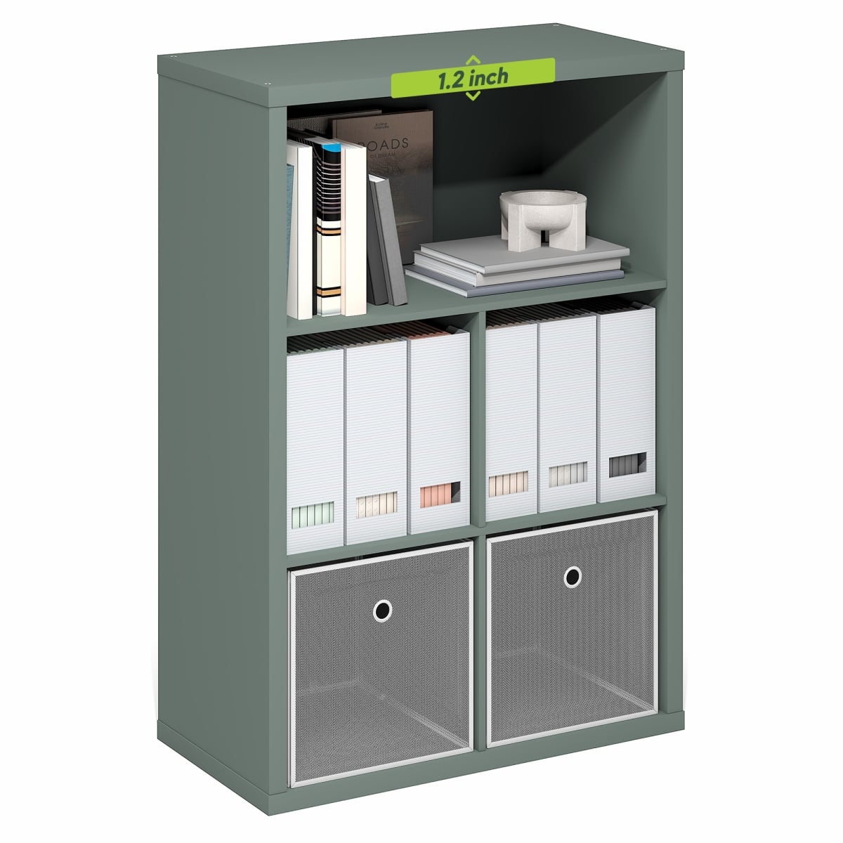 LU25001SG 14.6 x 57.8 x 58 in. Cubicle 5-Cube Thick Frame Bookshelf - Reversible Bookcase with Closed Back for Living Room - Sage Green