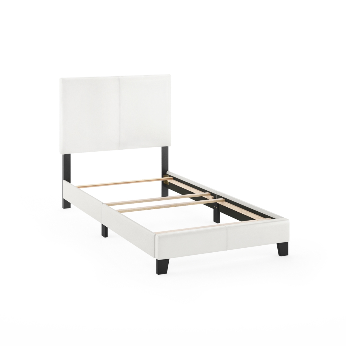 RLFB19821TPWH Pessac Bed Frame with PU Leather Upholstered Headboard - Plain White - Twin Size