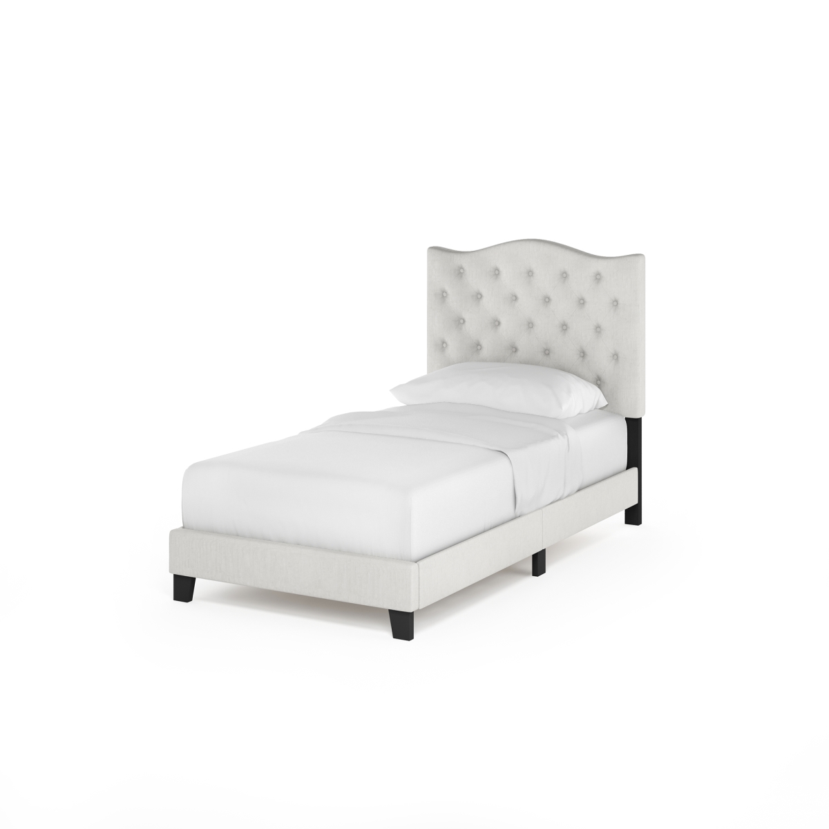 RLFB18011TBG Lille Bed Frame with Button Tufted Upholstered Headboard - 12 Piece Support Slat - Light Beige - Twin Size